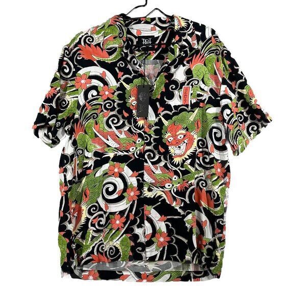 Ed Hardy Aloha Style Shirt Mens M Dragon Tattoo Print Soft Hawaiian Button Up‎ - Picture 1 of 6